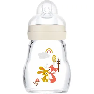 MAM Feel Good Babyflasche aus Glas (170 ml), Milchflasche mit weiter Öffnung, stabile Baby Trinkflasche mit Sauger Gr. 1, ab der Geburt, Hase/Fuchs