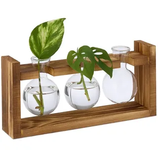 relaxdays Dekovase Reagenzglas Vase mit Ständer, A braun