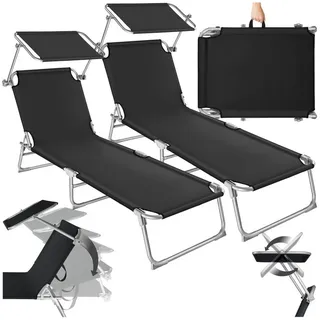 Tectake Gartenliegen 190 x 68 x 65 cm schwarz inkl. Sonnendach klappbar 2 St.