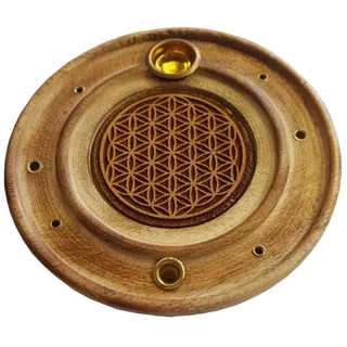 Saraswati Räucherstäbchenhalter "Blume des Lebens" Holz rund 10 cm