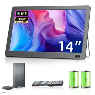 DESOBRY Fernseher 14,2 Zoll Kleiner Fernseher 1080P, Mobiler TV mit DVB-T2 Tuner, USB HDMI AV-Eingang, Portable Auto tv für Camping, Wohnmobil, küchen