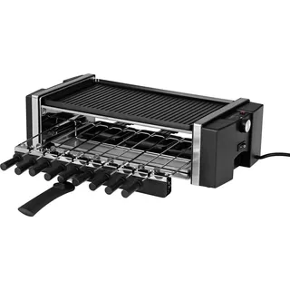MAXXMEE 3 in 1 Raclette Grill | Kombination aus Drehspieß- und klassischem Raclette Grill | Tischgrill für das nächste Party Buffet | Wendbare Grillplatte mit geriffelter & glatter Oberfläche | 1200W