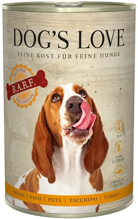 Dog's Love B.A.R.F. 400g Dose Hundenassfutter 6 x 400 Gramm Pute