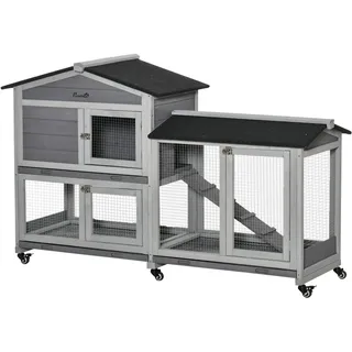 PawHut Kleintierstall mit Rollen Asphaltdach Stahl Grau 157,4 x 53 x 99,5 cm