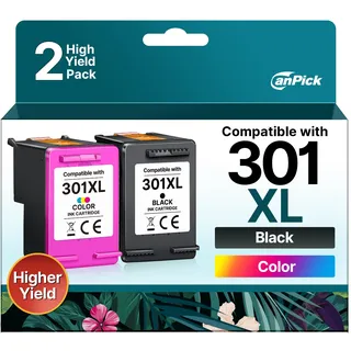 canpick 301 XL Druckerpatronen Multipack Ersatz für HP 301 Druckerpatronen Schwarz und Farbe 301XL für HP Envy 4500 4504 5530 4502 5532 Deskjet 2540 2549 2050 2544 1050 Officejet 2620 2622 4630,2-Pack