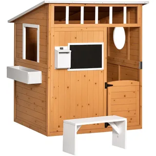 Outsunny Spielhaus Kinderspielhaus aus Holz Natur