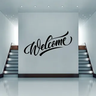 Welcome Willkommen Wandtattoo Wandaufkleber Wandsticker Wohnzimmer Kinderzimmer Tür Aufkleber Sticker (60 x 21 cm, Schwarz)
