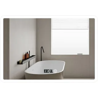 WDWRITTI Badspiegel Led Uhr dimmbar Touch Rund 60 cm 100x60 50x70 80x60 Memory 3Farben (Spiegel Wandspiegel Led Badezimmer mit beleuchtung, Kaltweiß, Neutral, Warmweiß), Helligkeit dimmbar, energiesparender bunt Rechteckig-F | 100 cm x 60 cm