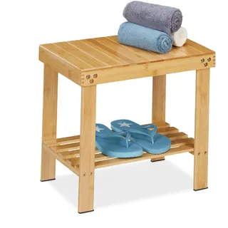 Relaxdays Badhocker aus Bambus 44 x 41,5 x 28 cm Natur