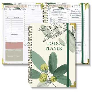 biroyal Tagesplaner undatiert A5 | 120-Tage To Do Planer für Aufgaben & Notizen | To Do Listen Block | Tages- & Wochenplaner Spiralblock Hardcover | Perfekt für Büro & Schule | Tintenwäsche