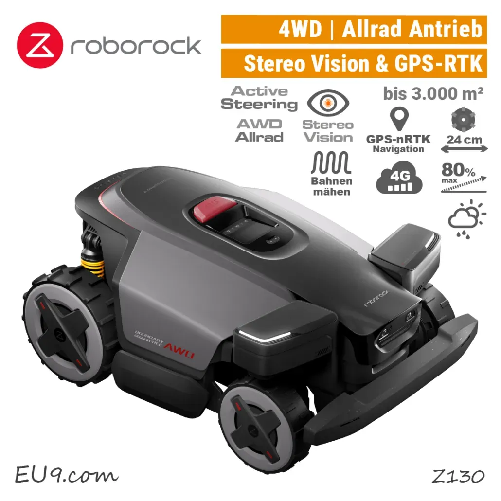 RockMow Z130 | 4WD | GPS-RTK & Ste­reo-Vi­si­on | Mobilfunk | WiFi | ** Weekend-Deals **