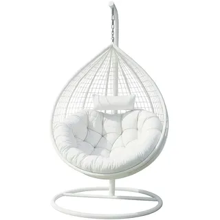 2mgoods Hängesessel mit Gestell und allergikerfreundlichem Kissen – platzsparend und ideal für innen und außen (Rattan Weiß, 3 mm Durchmesser)