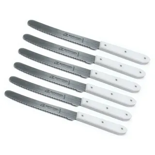 Marsvogel - 6 Stück Tafelmesser mit Wellenschliff - POM Weiß - Made in Solingen