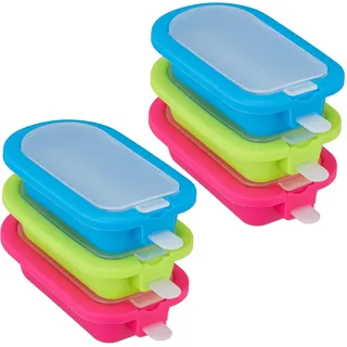 Relaxdays Eisformen 6er Set, Silikon, Formen für EIS am Stiel, BPA-frei, Stieleisformen, Wassereisformen, grün/blau/pink