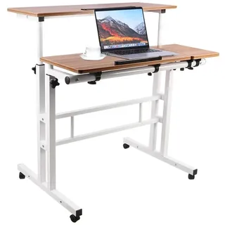 JEOBEST Schreibtisch Steh-Sitz Tisch Stehpult Verstellbarer Computertisch, (1-St., Laptoptisch), mit Rollen, 180° Neigbarer Tischplatte braun 80 cm