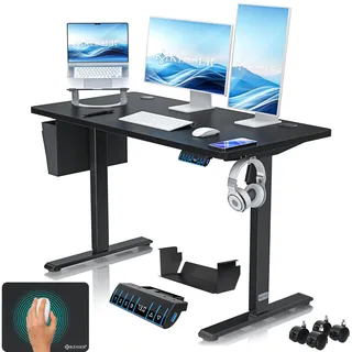 Kesser KESSER® Höhenverstellbarer Schreibtisch elektrisch Ergonomisch Steh-Sitz Schreibtisch 3-Funktions-Memory Steuerung Inkl. 360° Rollen & USB-Ladeanschluss Computertisch für Homeoffice