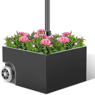 Ansobea Sonnenschirmständer mit Rollen,77kg Bepflanzbar Sonnenschirm Ständer für Schirmstangen 38/48 mm,Schirmständer befüllbar mit Ablaufloch,Schirmständer fahrbar für Terrasse Garten