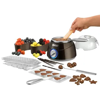 Unold Chocolatier Weihnachtsedition 48967 (braun/silber, 25 Watt, 12 weihnachtliche Förmchen), Fondue Set, Braun