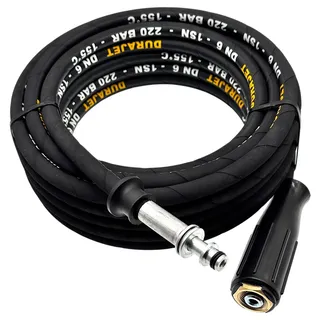 Hochdruckschlauch passend für Kärcher HD 5/12 C bis 2016 | M22 Innengewinde 14mm Dorn | 11mm AVS drehbar | 220 bar | DN6 | bis 150°C | kompatibel mit Kärcher Pistole | DURAJET Schlauch (15 Meter)