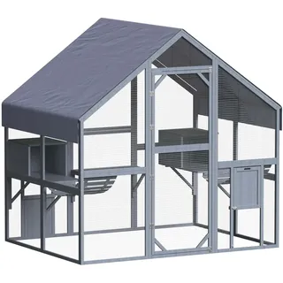 Wiltec Freilaufgehege Katzen 140x187x187cm Katzenfreigehege Holz, Außengehege Verschiedene Ebenen, Katzengehege für Garten, Balkon
