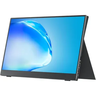 cocopar Tragbarer Monitor 15,6 Zoll 1080P Reisemonitor 85% sRGB mit Lautsprecher HDMI USB-C Externes Display für Laptop MacBook Surface PC Xbox PS4/5, VESA montierbar mit Abdeckung Ständer