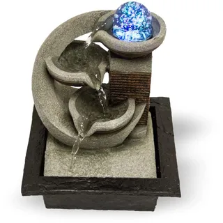 Zimmerbrunnen mit LED-Beleuchtung | Tischbrunnen mit Wasserfall | dekorativer Zierbrunnen in Felsenoptik | Zen Wohlfühlbrunnen für Zuhause | Wasserbrunnen mit modernem Kaskaden-Wasserlauf