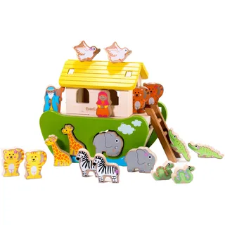 EverEarth Arche Noah zum Sortieren und Stecken aus nachhaltigem Holz – Lernspielzeug zur Förderung von Motorik und Farbenlernen – Umweltfreundliches Design für Kinder – EE32686
