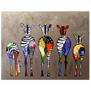 Wowdecor DIY Malen nach Zahlen Kits Geschenk für Erwachsene Kinder, Malen nach Zahlen Home Haus Dekor - Bunte Zebra Familie 40 x 50 cm Rahmen