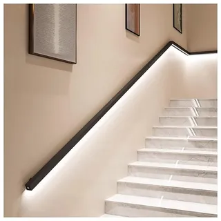 LED-Handlauf Kompletter Handlaufsatz für Treppen im Innen- und Außenbereich, Satinierter Edelstahl mit 2 Wandhalterungen (Farbe : Schwarz, Größe : 39.3"/1m)