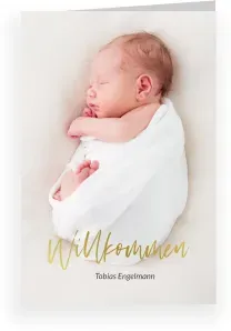 Geburtskarte: Goldene Schrift mit Fotos