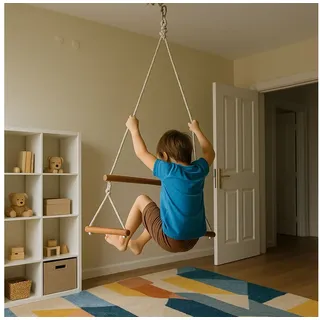 Jungengel Gymnastikstäbe Kinder Turnstangen 80cm Deckenaufhängung Turnstange Trapezschaukel (Sicherheit: Geeignet für physische Aktivitätszentren und Schulen, Einfach zu benutzen und zu installieren), Tragfähigkeit 60kg, Ergonomisch Geformt, 100% Naturholz, Robust beige