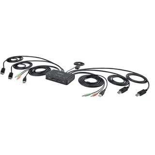 Startech 2-Port KVM Switch 4K 60Hz, KVM mit 1,5 m Integrierten Kabeln(USB-A/DisplayPort/Audio), DP KVM Switch Zwei Monitore, Remote/Hotkey Switching (C2-DD46-UA2-CBL-KVM) Kvm-switch - Black