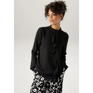 Aniston CASUAL Langarmbluse mit kleinem Volant im Vorderteil, Gr. 40, schwarz, , 16416451-40