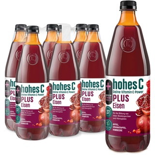 Hohes C PLUS Eisen (6 x 1l), 100% Saft, Apfel, Himbeere, Granatapfel, Vitamin C, PLUS an Eisen, ohne Zuckerzusatz, vegan, mit recyceltem PET