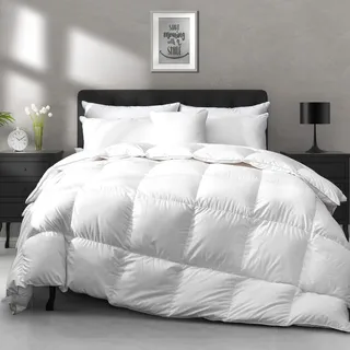 APSMILE Daunendecke 155x220 Ganzjahres, Bettdecke 155x220 Gänsedaunen und Gänsefedern, Federbettdecke Medium Warm, Weiches und Flauschiges Steppdecke ohne Lebendrupf, Weiß