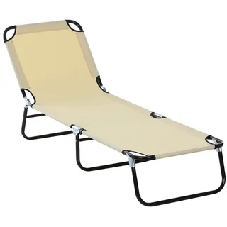 Outsunny Sonnenliege, Gartenliege mit verstellbarer Rückenlehne, Liegestuhl, Campingliege, für Garten, Balkon, Stahl, Creme, 188 x 56 x 28cm - Weiß, Bronze