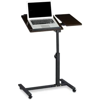Relaxdays Laptoptisch höhenverstellbar HBT 95 x 60 x 40 cm Notebook Ständer auch für Linkshänder Sofatisch Beistelltisch mit Rollen & Ablage für Maus mit 2 Stopp-Leisten, Ebenholz, schwarz