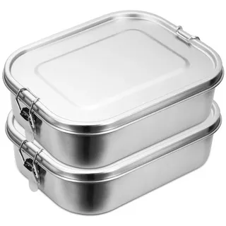 Clanmacy Lunchbox 800-1400ml Brotdose edelstahl dose BPA frei Lunchbox Thermo Büro Dicht silberfarben