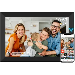 Digitaler Bilderrahmen WiFi 10,1 Zoll 1280x800 IPS LCD Touchscreen, Eingebauter 32GB Speicher Auto-Rotat, Teilen Sie Momente sofort über Frameo App von überall, Schwarz