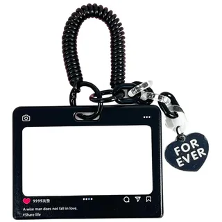 RUNRAYAY Dialog Box Clear Acrylic Kpop Photocard Holder Credit ID Card Protective Case Photo Display Holder Bag Pendant Keychain - Black