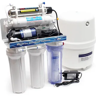 Naturewater 6 Stufen Umkehrosmose 180 L/Tag, RO Omsoseanlage mit UV Klärer und Druckerhöhungspumpe