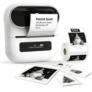 Phomemo M220 Etikettendrucker Bluetooth, 80cm Tragbarer Etikettiergerät Bluetooth Thermo Label Printer für Barcode,Einzelhandel,kleine Unternehmen,mit Telefonen & PC-System Weiß