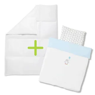 Koru Kids® Kinder Daunendecke 100x135 cm – Set mit Pinguin Kinderbettwäsche 100x135 + Kissenbezug 40x60 cm aus Jersey (100% Baumwolle) – Ganzjahres Kinderbettdecke – Baby Bettdecke Kinder 100 x 135