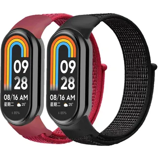SOLOLUP 2 Stück Nylon Armband für Xiaomi Smart Band 10/9/8 Armband Damen Herren,Verstellbares Elastisch Uhrenarmband Geflochtenes Sportarmband Ersatz Armband für Xiaomi Miband 8/Mi Band 9/Miband 10