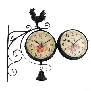 Feegow Doppelseitige Wanduhr | Retro Zifferblatt | Outdoor Gartenuhr | Vintage Leise Wanduhr 39 x 35 x 12 cm Schwarz