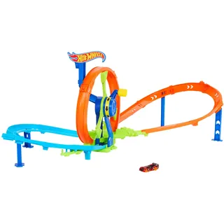 Mattel Europa B.V. Hot Wheels Spielzeugauto Streckenset, Schnellstart- und Looping-Spielset und Die-Cast-Fahrzeug im Maßstab 1:64, Streckenset mit 8er-Kurve, Crash-Zone und Looping-Kicker, JBX65