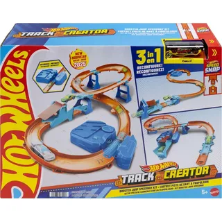 Mattel Hot Wheels Track Creator Beschleuniger-Sprung-Schnellstrecke-Set mit Spielzeugauto im Maßstab 1:64 und motorisiertem Beschleuniger,