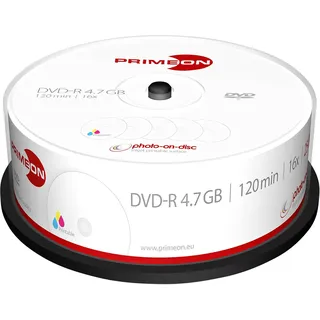 PrimeOn DVD-R 4.7GB/120Min/16x Cakebox, photo-on-disc, Inkjet Full Size Printable Surface (25 Disc)