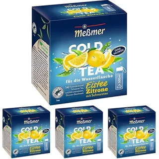 Meßmer Cold Tea Eistee Zitrone | Für die Wasserflasche | ohne Zucker | ohne Kalorien | Alternative zu zuckerhaltigen Getränken wie Limonade oder Saft | 14 Pyramidenbeutel (Packung mit 4)