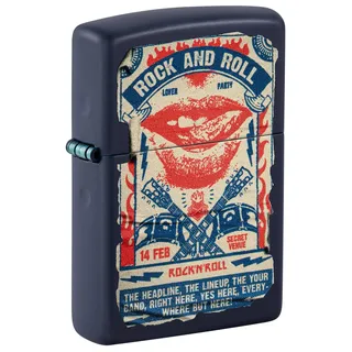 Zippo Sturmfeuerzeug - Rock & Roll Poster - Navy Matte Finish, Color Image - Nachfüllbar - Wiederverwendbar - Windfestes Design - Geschenkbox - Made in USA